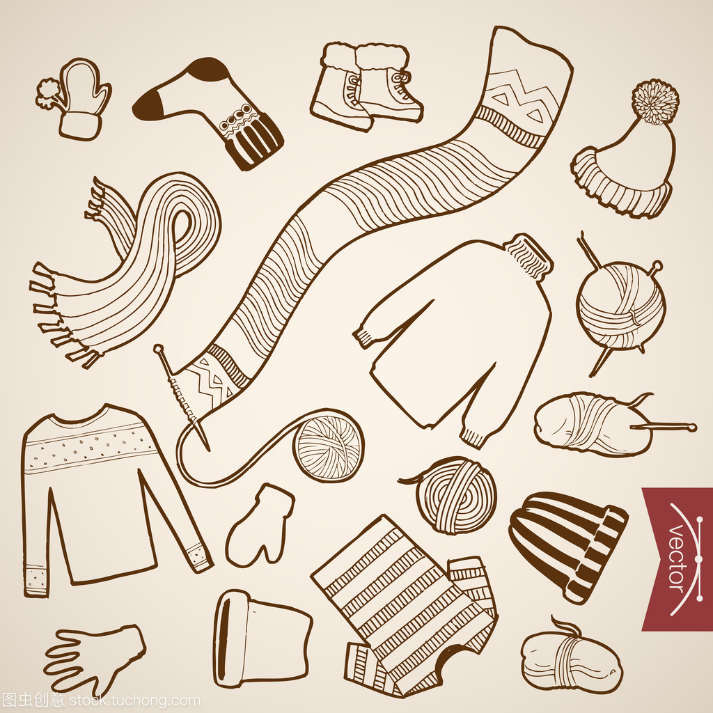 鉛筆素描的孩子冬天的衣服